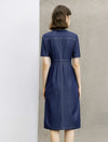 Denim Button Detail Short Sleeve Midi Dress