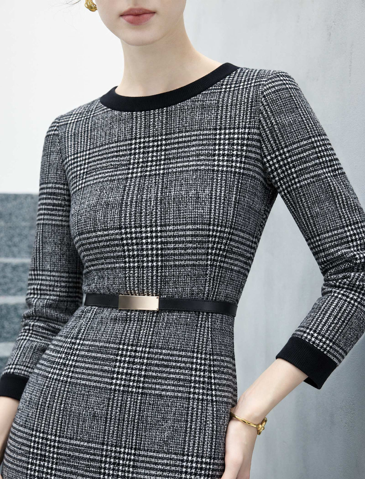 Ribbed Crewneck Long Sleeve Fitted Midi Dress