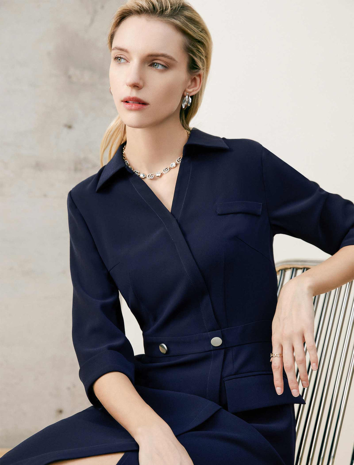 Navy Double-Breasted Shirt Dress