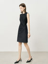 Black Diamond-Print Sheath Trimmed Neckline Dress