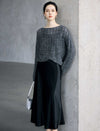 Vintage Black Shiny Satin Midi Skirt
