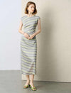 Tencel Linen Stripe Cap Sleeve Midi Dress