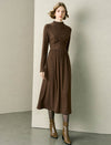 Mock Neck Wrap Detail Long Sleeve Midi Dress