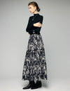 Watercolor Floral Tiered Elastic-Waist A-Line Midi Skirt