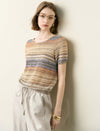 Colorful Striped Short Sleeve Knit Top