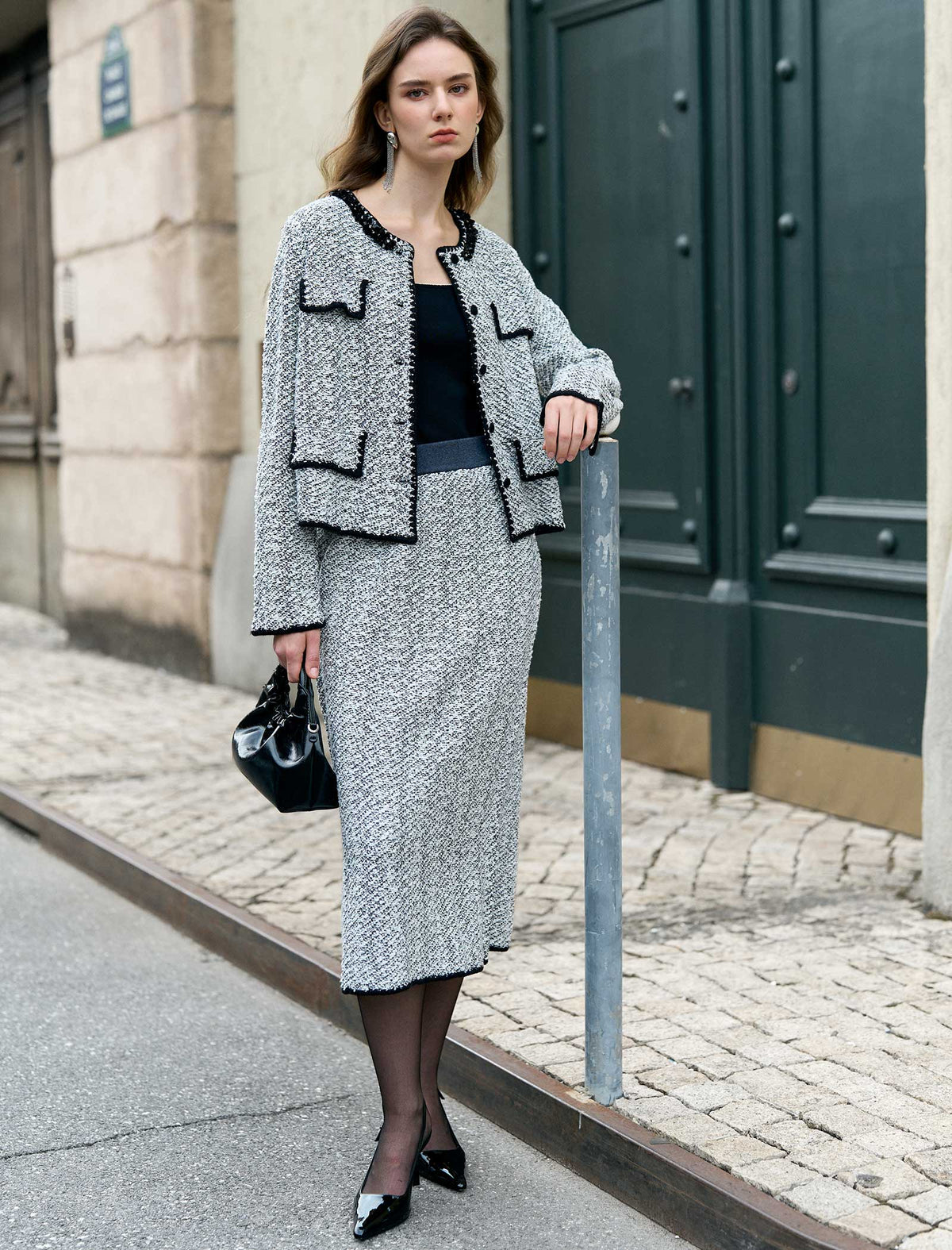 Light Grey Tweed Wool-Blend Jacket