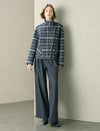 Plaid Asymmetric Design Wool-Blend Jacket