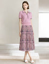 Purple Abstract Plaid Pleated Midi Skirt