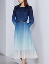 Blue Ombre Pleated Midi Dress