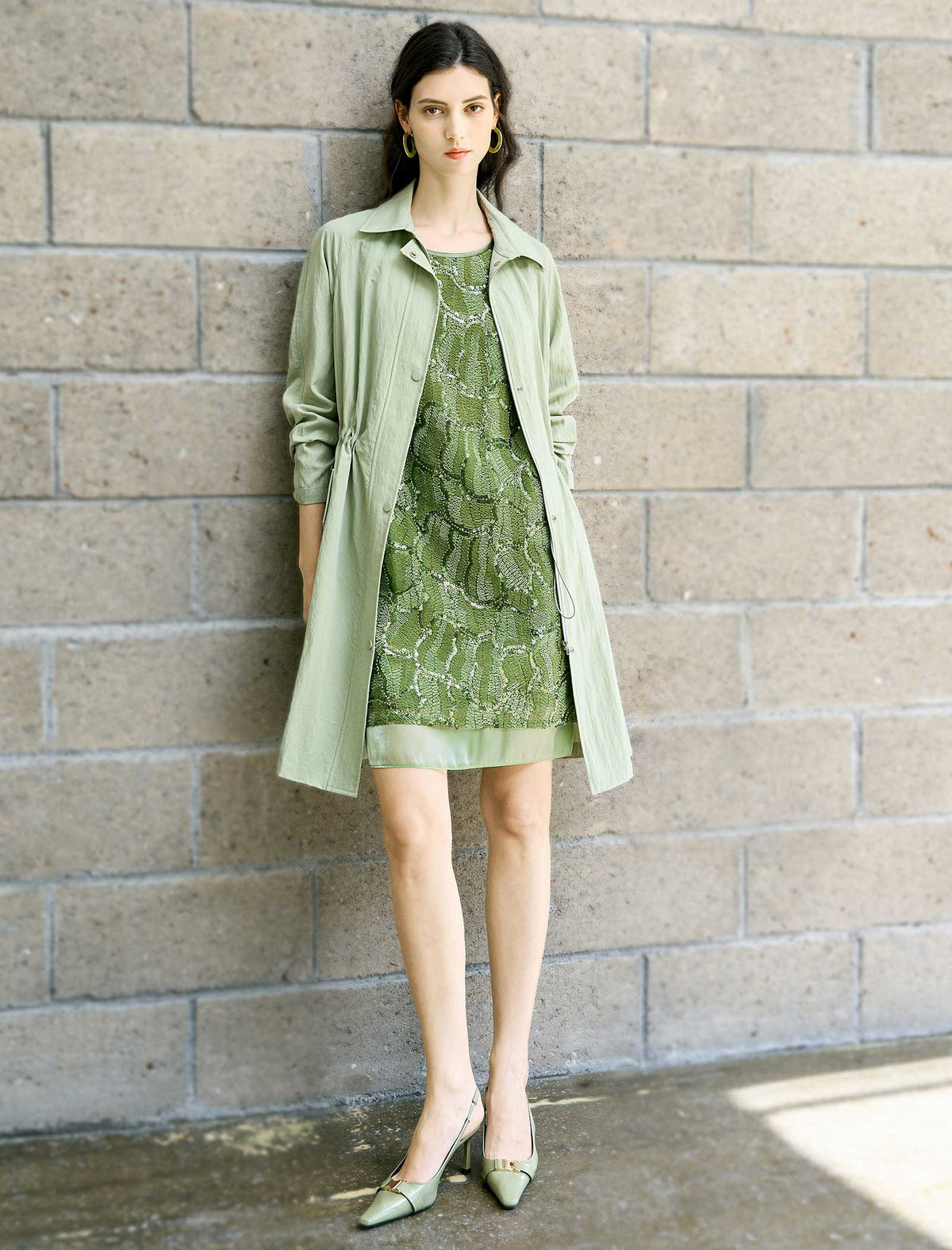 Sage Green Lyocel Trench Coat