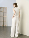 High Waist Pleated Wide Leg White Dress Pants