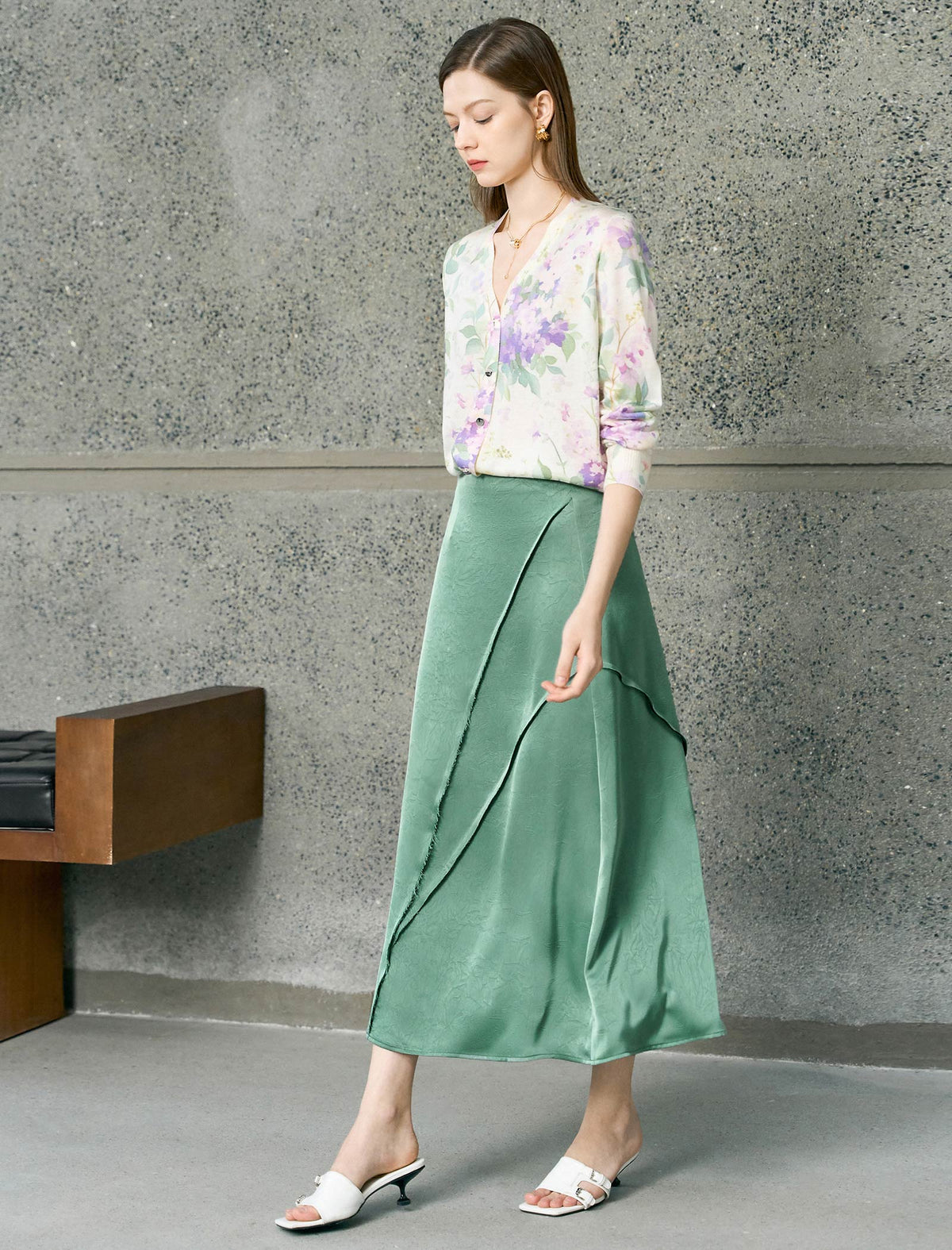 Vintage Floral‑Print V‑Neck Knit Cardigan
