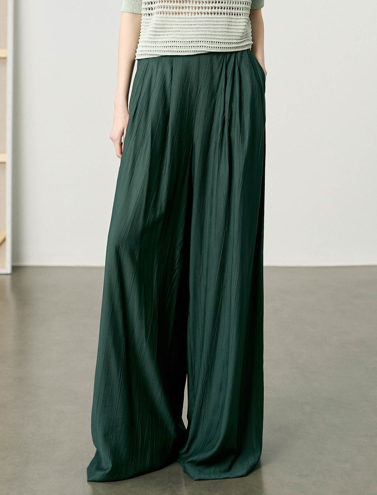 Textured High Waist Wide Leg Floor-Length Pants