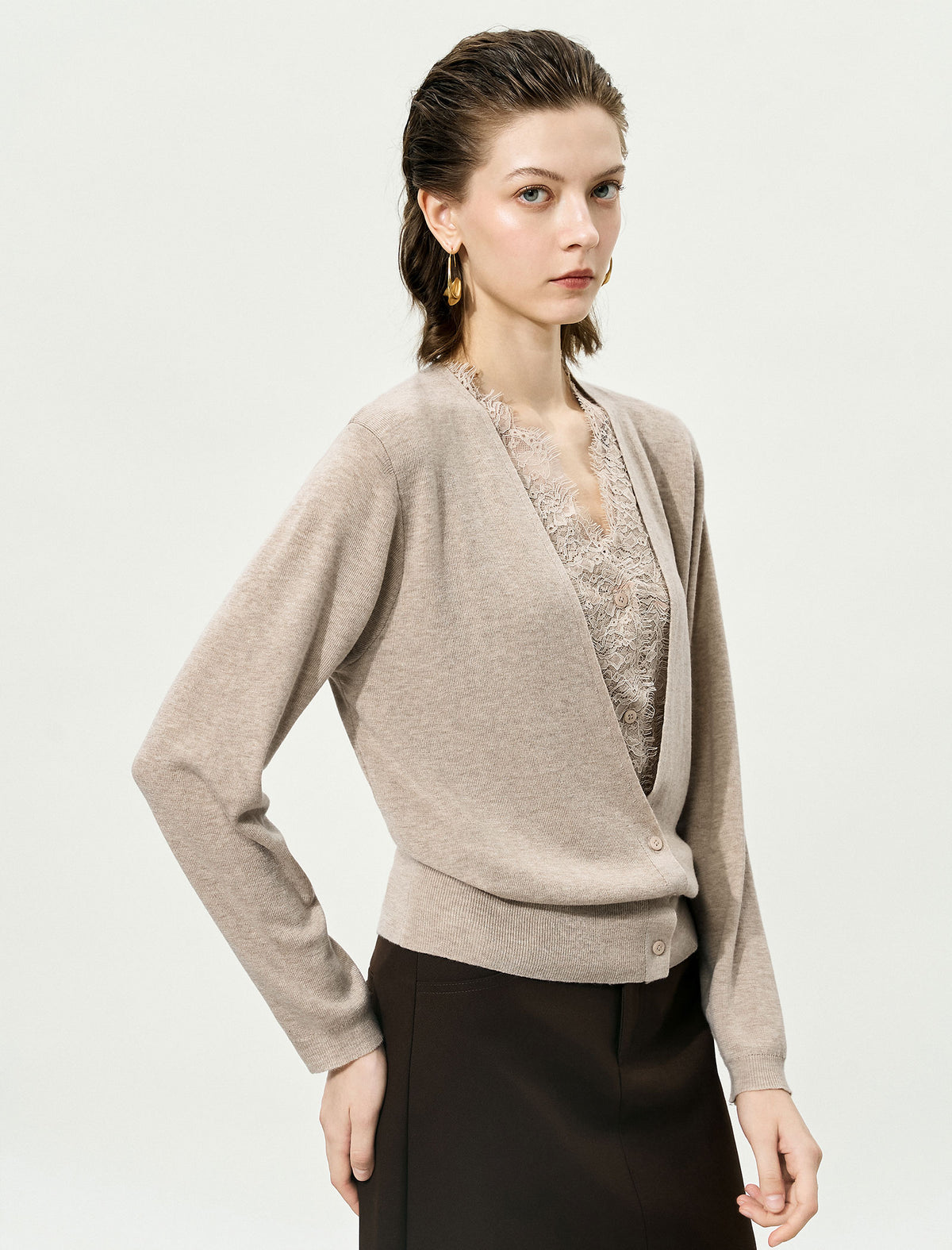 V-Neck Lace Detail Cardigan