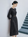 Crewneck Long Sleeve Belted Relaxed Midi Dress