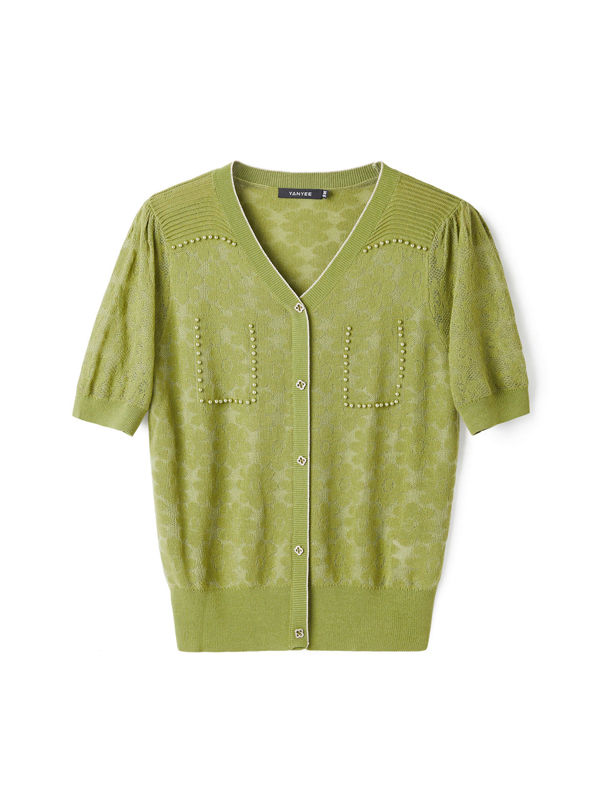 Retro Pearl Beaded Short Sleeve Knit Top