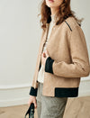 Wool Blend Herringbone Stand-Collar Relaxed Jacket