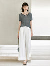 Striped V-Neck Short Sleeve Knit Top