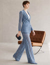 Dusty Blue Lace Wide-Leg Pants