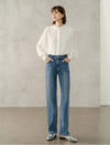 Frill Mock Neck Semi-Sheer Sleeve Blouse