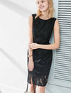 Black Floral Lace Slit Hem Sleeveless Sheath Dress