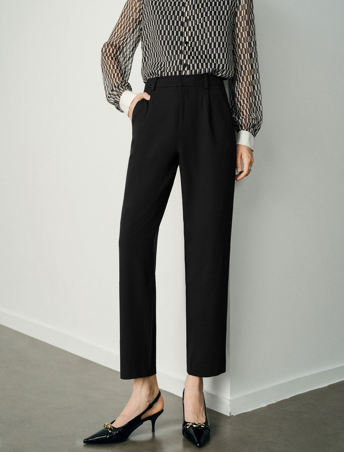 Black High-Waisted Tapered Pants
