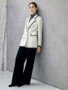 Wool Blend Braided-Trim Double-Breasted Notched-Lapel Jacket