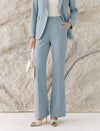 Light Sky Blue High Waist Front Crease Flare Suit Pants
