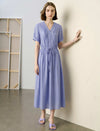 Drawstring Waist Midi Swing Dress with Button Placket