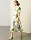Green Watercolor Print Shirt Midi Dress