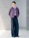 Sequin Textured Pearl Trim Round Neck Jacket