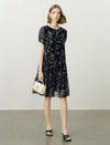Chiffon Butterfly Print Puff Sleeve Midi Dress