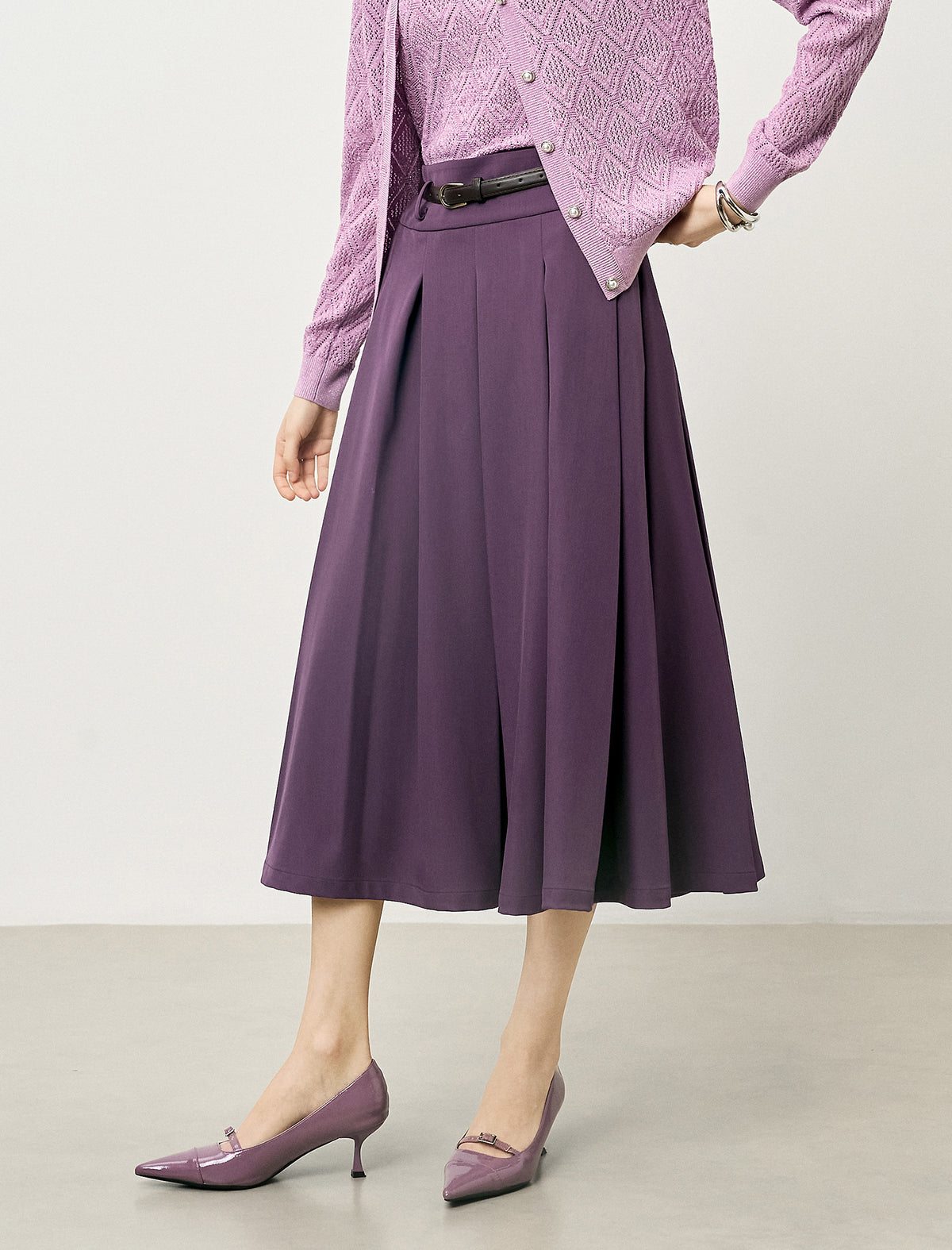 Purple Pleated Midi Skirt