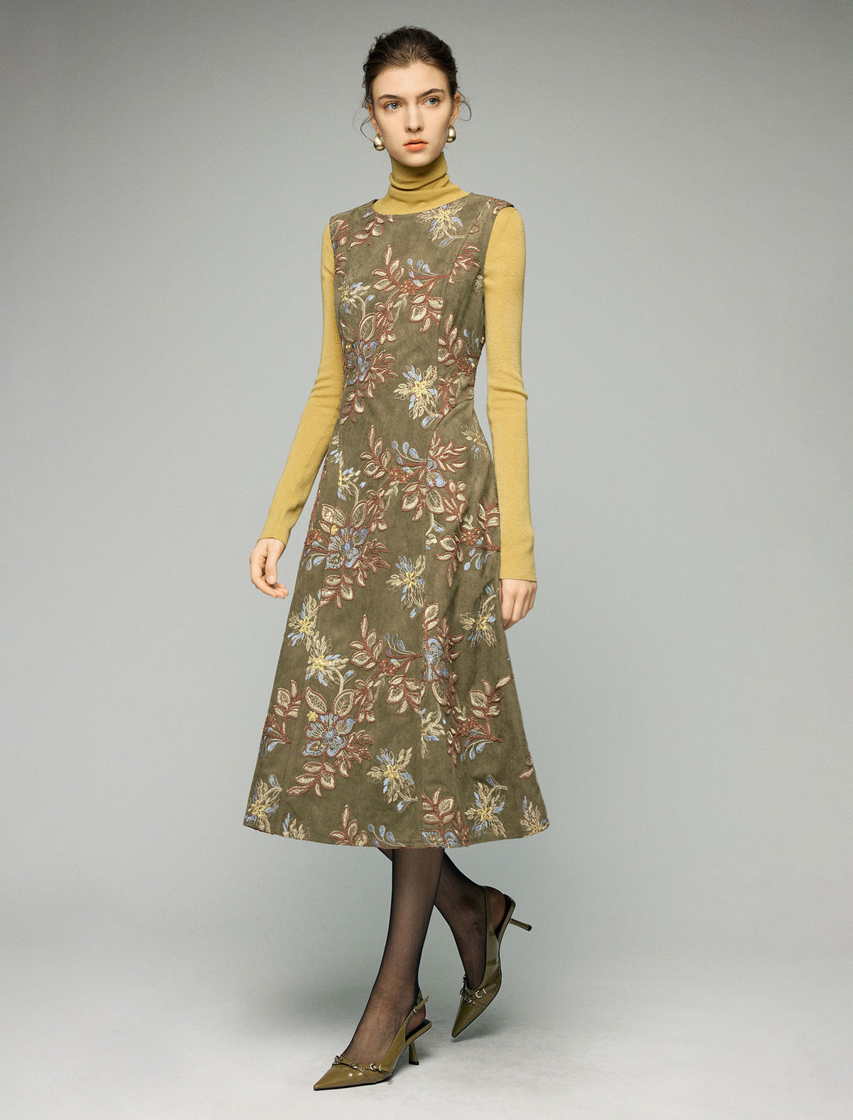 Floral Pattern Crewneck Sleeveless A-Line Midi Dress