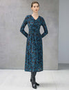Floral Print V-Neck Long Sleeve Fitted Dress