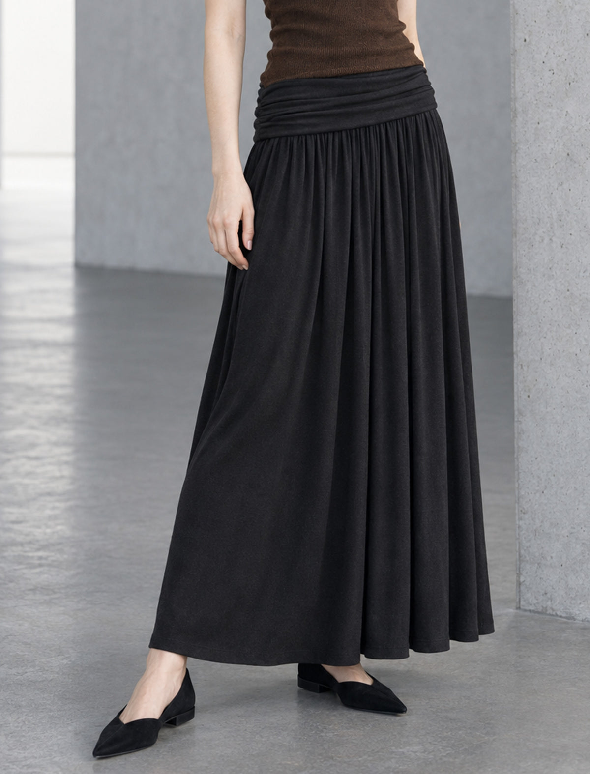 Ruched Waist Gathered A Line Maxi Skirt