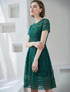 Vintage Lace Waist-Cinched Ruffle Dress