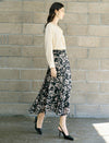 Black And Beige Floral Print Midi Skirt