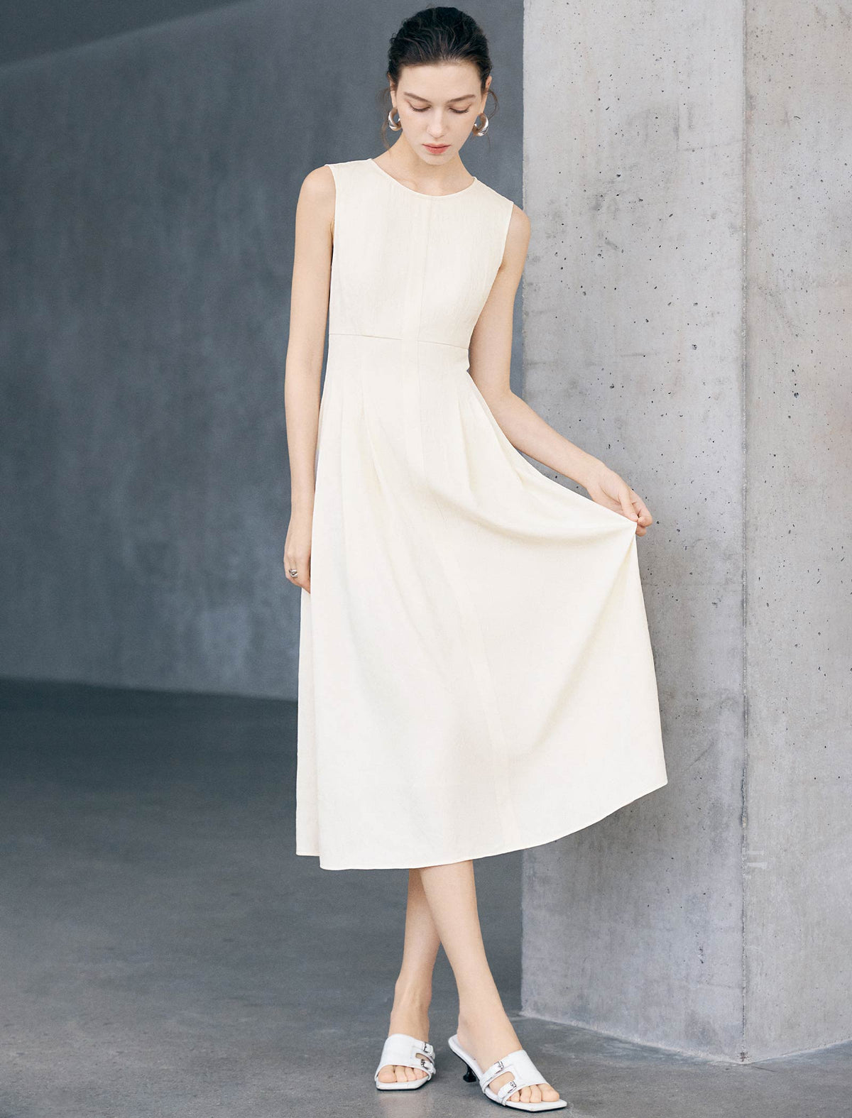 Textured Sleeveless Fit-and-Flare Midi Dress