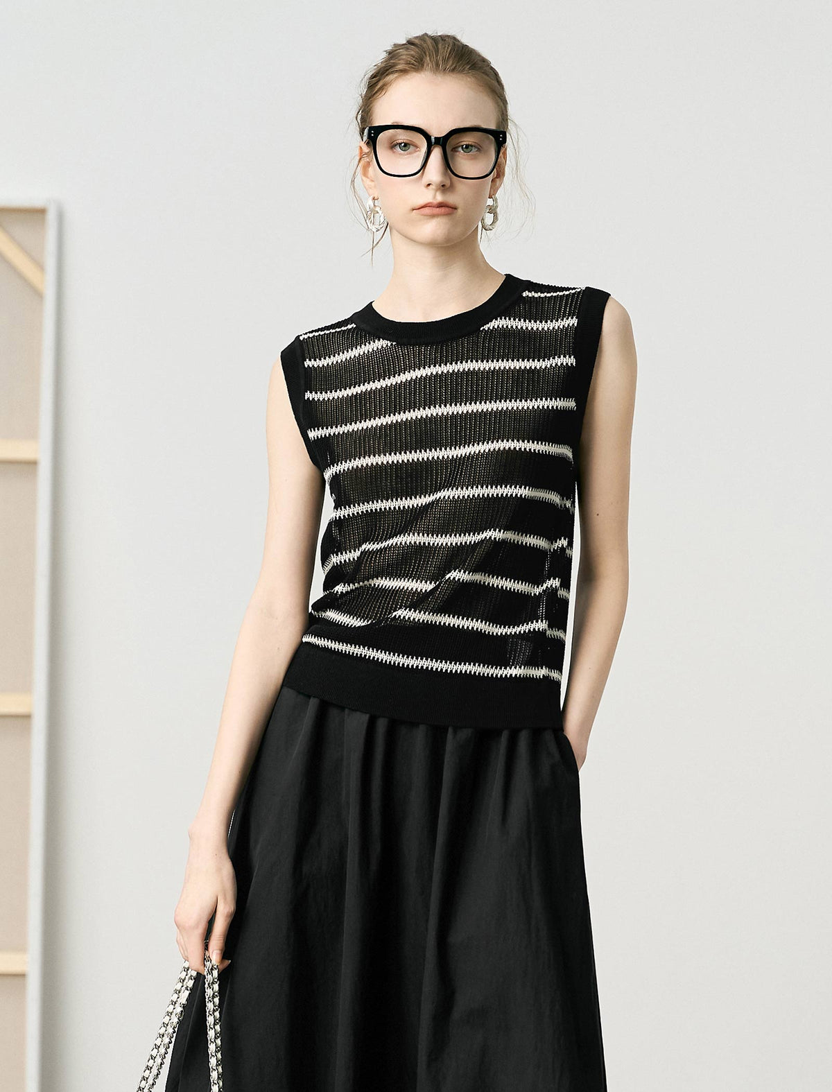 Tencel Linen Blend Striped Knit Tank Top