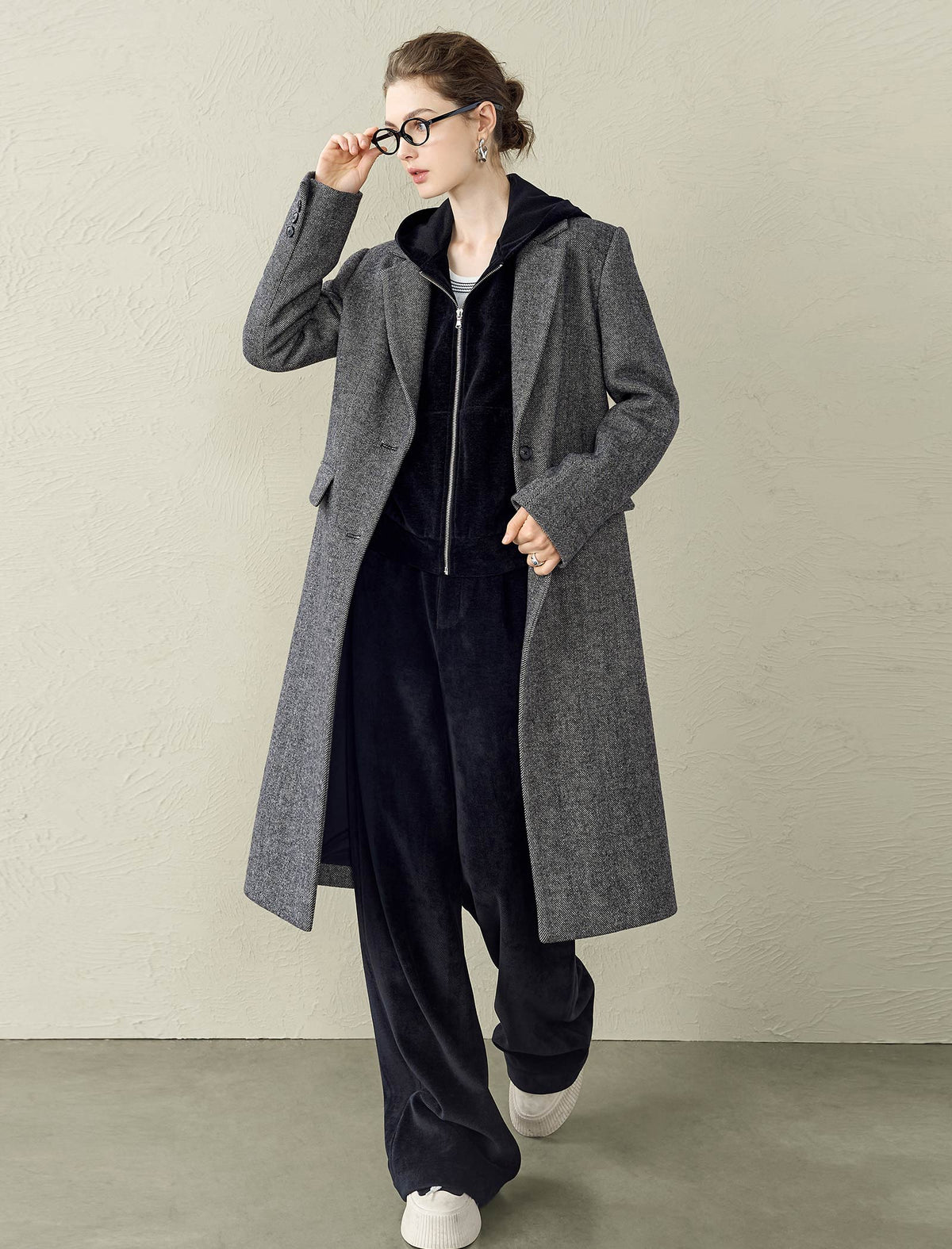 Herringbone Wool-Blend Coat