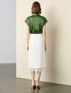 Acetate Satin V-Neck Cap Sleeve Blouse