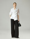 Tencel Blend Asymmetric Wrap Cinched Waist Blazer