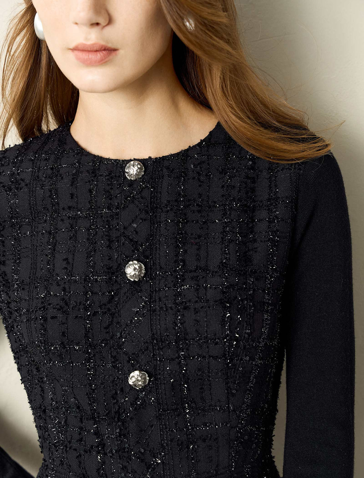 Doll Collar Waist-Defining Long-Sleeve Short Dress