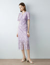 V-Neck Lilac Lace Midi Dress