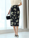 Floral Print Black Midi Skirt