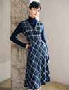 Plaid V Neck Sleeveless A Line Midi Dress