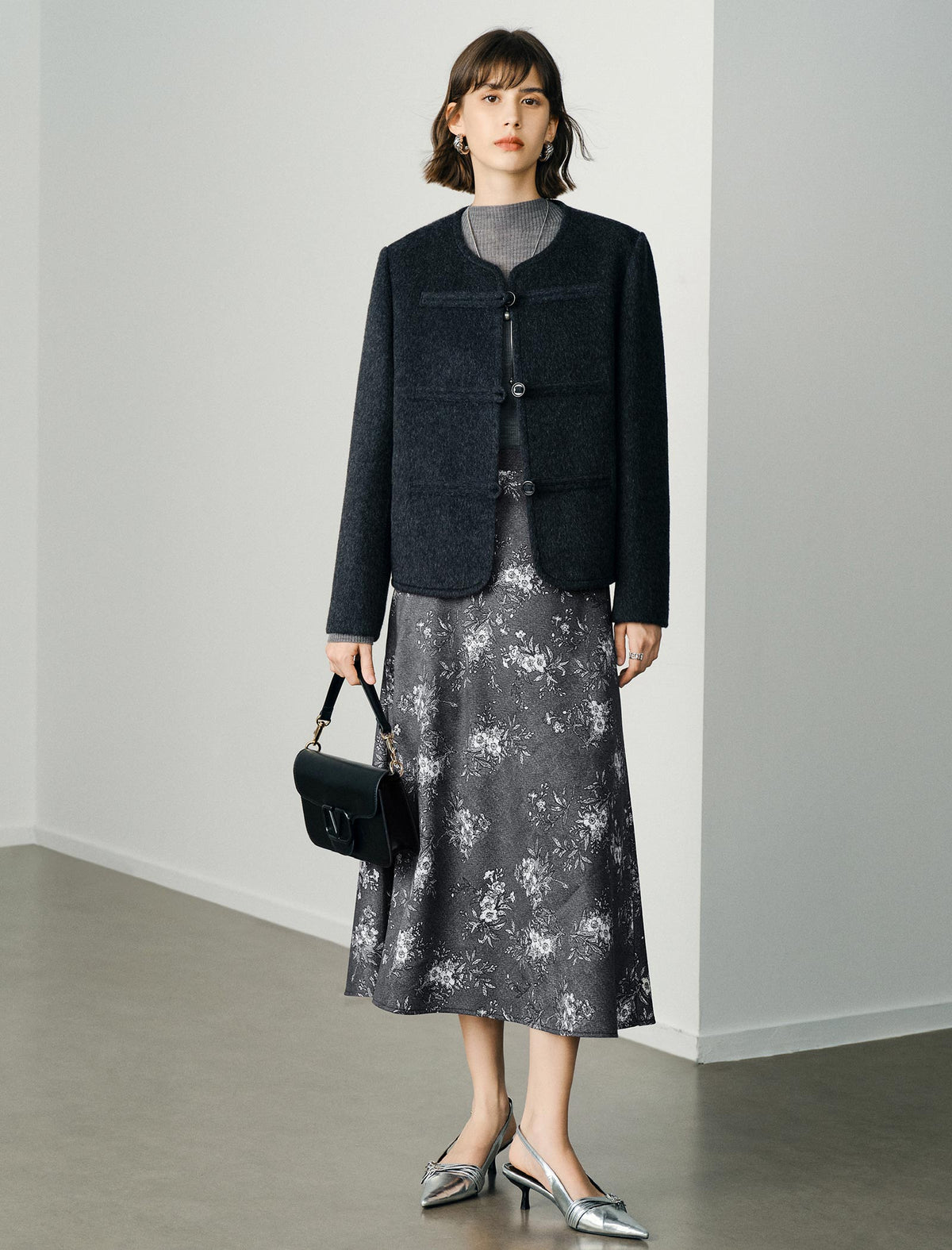 Vintage Printed High-Waist A-Line Midi Skirt