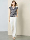 V-Neck Graphic Print Tencel Linen Relaxed Fit Top