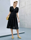 V-Neck Waist-Cinched Short Sleeve Dress